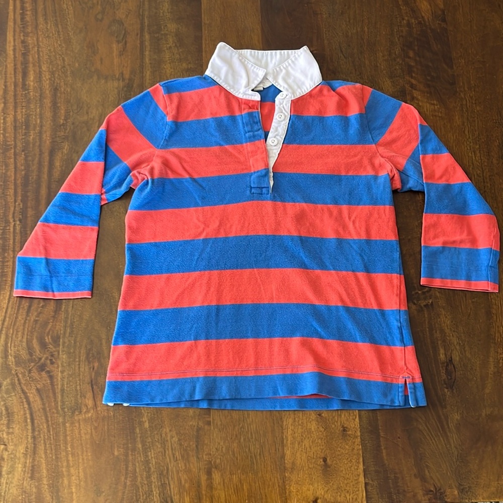 Lands’ End Canvas Rugby Stripe Shirt in Orange and Blue